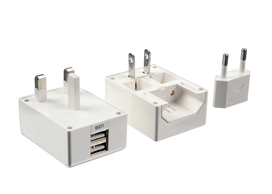 UK US AU EU Power Plug Travel Adapter For Business 2400mA 5V DC 6A Max White