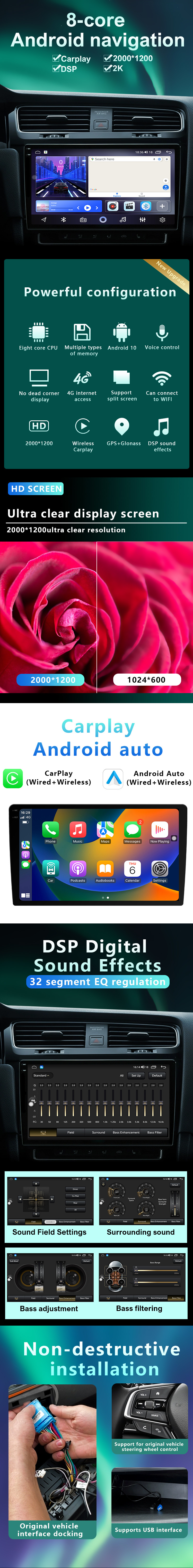 Universal Android CarPlay Car MP5 Navigator GPS Touch Screen Navigation Car Stereo