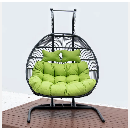 Modern Green Cushions Double Seater Stand Outdoor Hanging Swing Chair Custom Patio Gardening Furniture Set for Outdoor