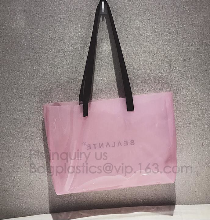 Semi-clear Tote Bags Stripe PVC Shoulder Bag with Pouch, PVC PU Trendy Handbag Shoulder Bag Beach Bag, PVC shoulder bag