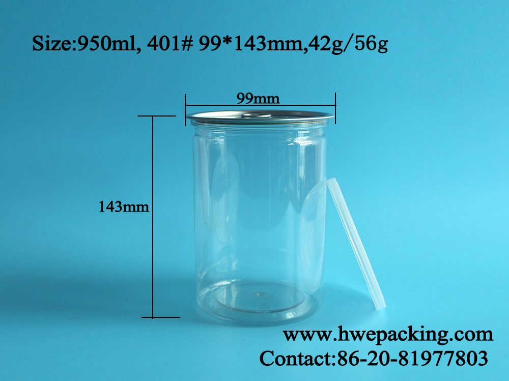 950ml 401 Long Plastic Bottle Can Popcorn Packaging Containers