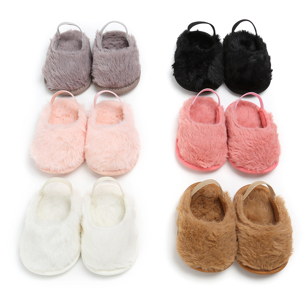 Hot selling faux fur Soft sole slip on slippers infant sandals baby girl shoes