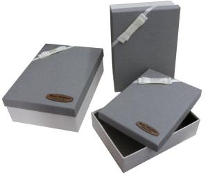 Quality Grey keepsake Gift Boxes 1200 gsm Cardboard Ribbon Bow Decrating Leather Logo wholesale