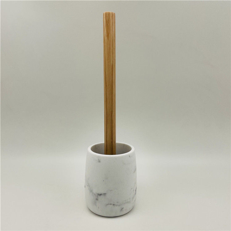 Marble Look Polyresin Bathroom Accessories Set Waterdrop Shape With Wood Parts