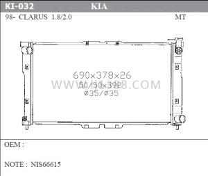 Quality Clarus 1.8/2.0'98 KIA Radiator / Replacement Auto Radiators OEM Ok9b0-15-200 wholesale