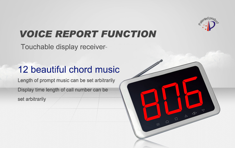 Wireless wall fixed or desktop 433.92Mhz one group 3 digits call number monitor screen with silver aluminum frame