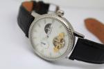 Leather Skeleton Automatic Mechanical Watches For Men Stainless Steel