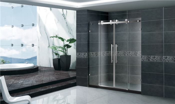 Economic Double Sliding Glass Shower Doors Frameless With Stainless Steel Accessories