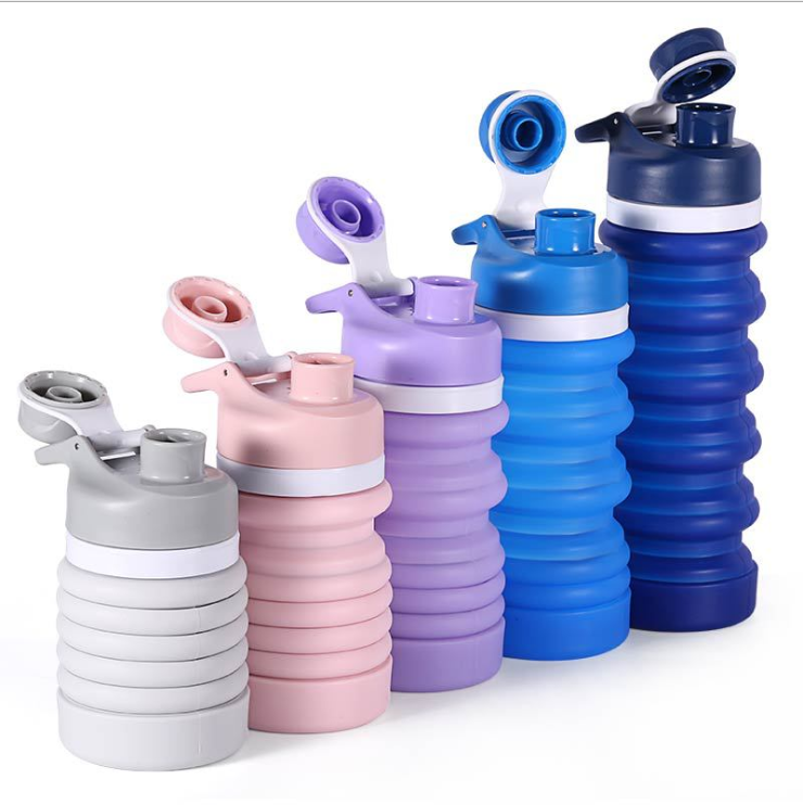 High Quality Soft Bpa Free Folding Cups Silicone Rubber Collapsible Water Bottles With Lid
