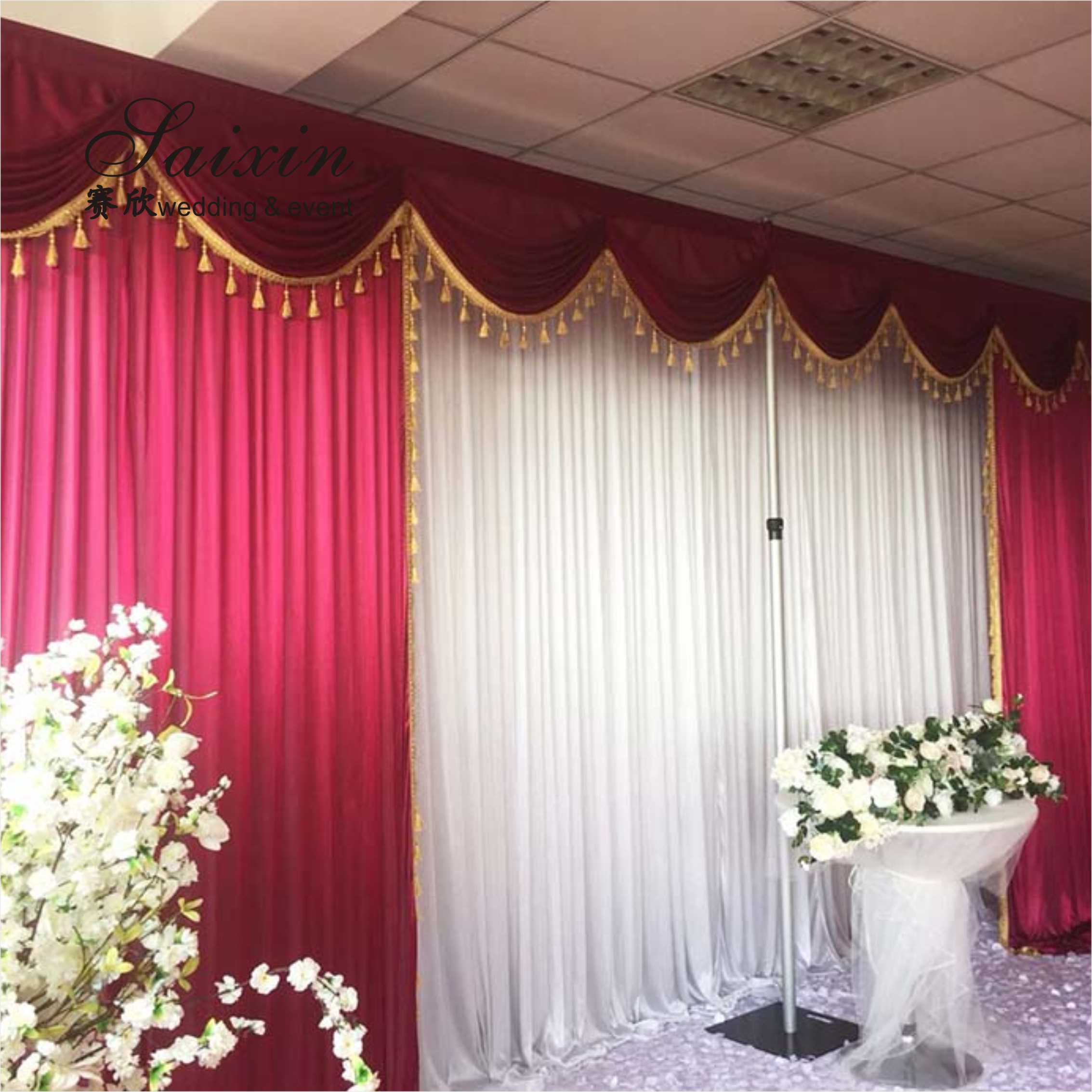 SX-388 Wholesale drape cloth curtains valance for wedding stage backdrop