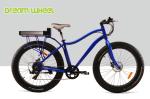 Blue Electric Fat Tire Beach Cruiser Bikes Shimano 6 Speed Snow Road