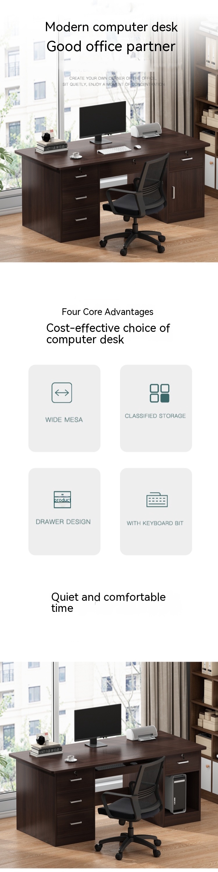 Office Furniture Simple Modern Desktop Home Computer Desk and Chair Set for Business