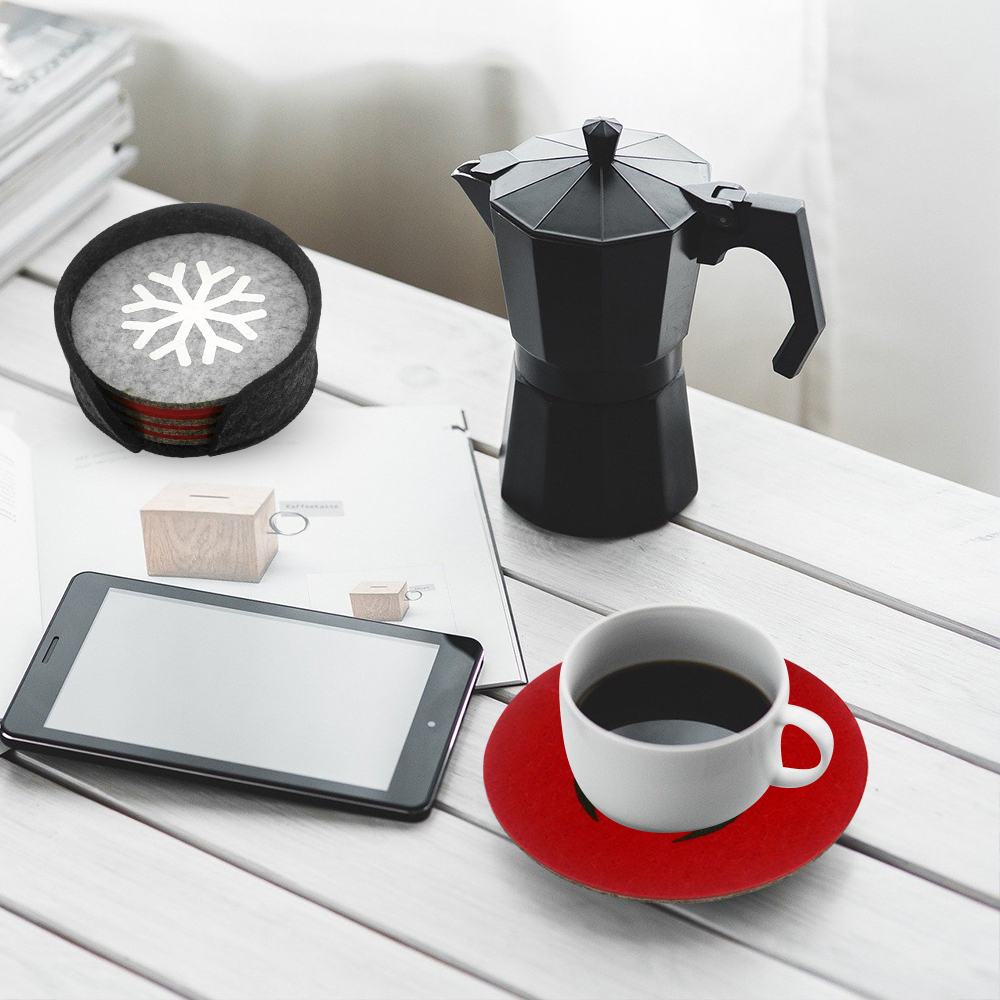 Customized Felt Drink Coffee Coaster Christmas Cup Mat With Holder