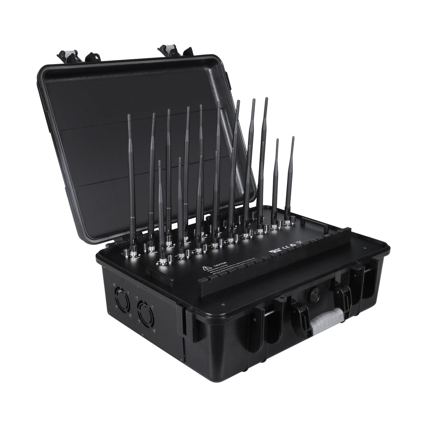New powerful briefcase 18 Antenna Jammer blocks 2G, 3G, 4G, 5G, GPSL1, GPSL2-L5, GPSL3-L4, WIFI, 315,433,868, Lojack signals with 158W output power