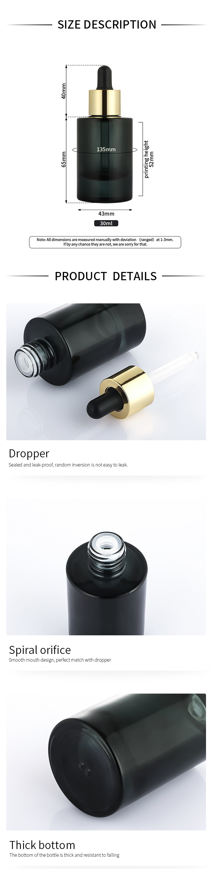Eco friendly empty plastics luxury black 30ml hair oil serum perfume dropper bottle