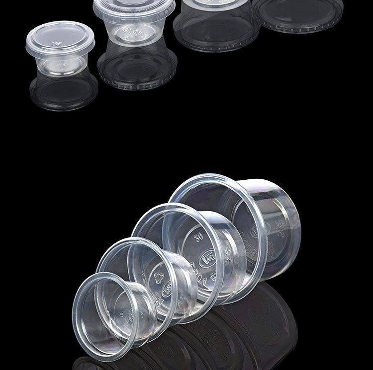 Disposable Take Away Sauce Cups Tasting Drinking Thickened Clear Plastic Cup with Lid