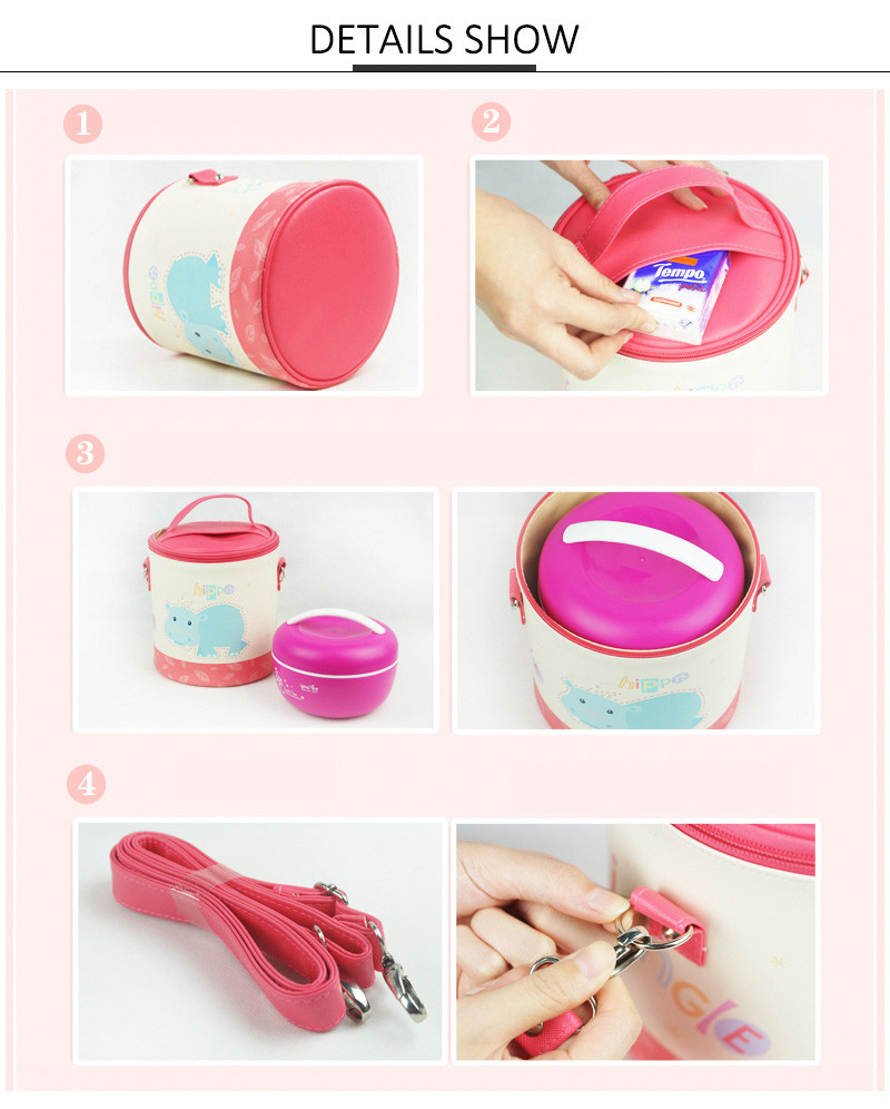 Cute Printed Round Shape PU Leather Bento Lunch Bag