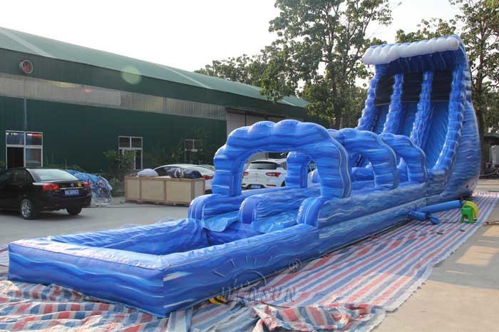 Long Commercial Inflatable Water Slides , Blue Crush Double Lane Water Slide