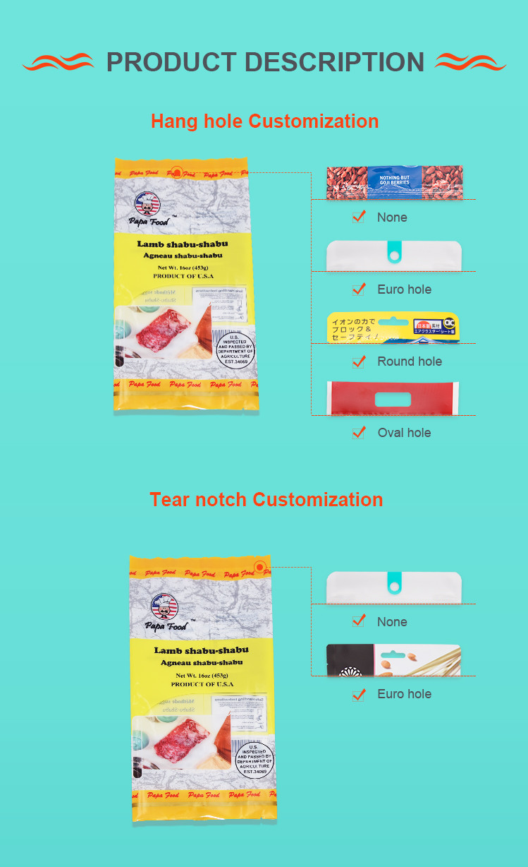 Middle Sealed Food Packaging Bags 28x11.5cm BOPA PE Material Refrigeratable