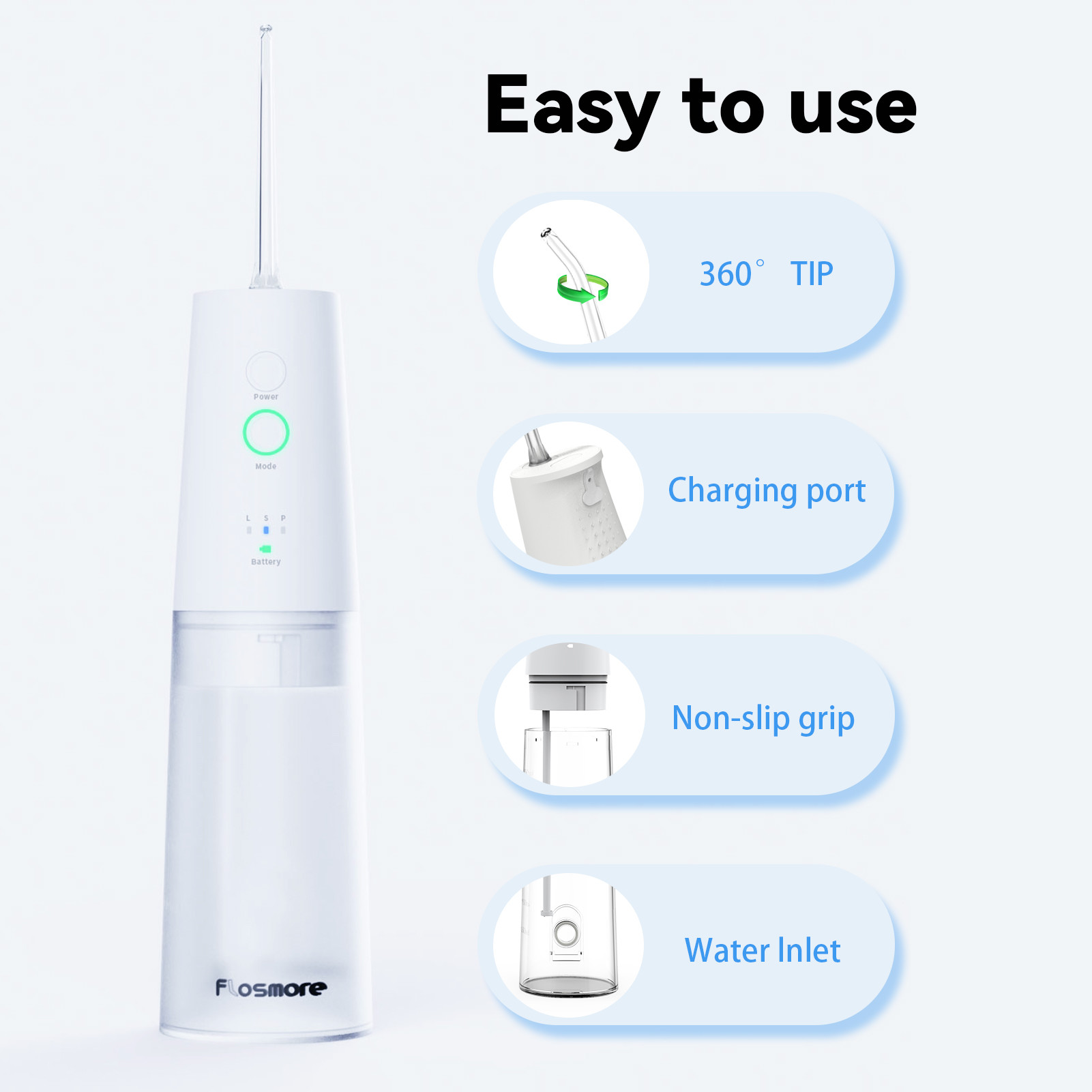 Automatic Shutdown Protection Cordless Water Flosser 300ml Capacity