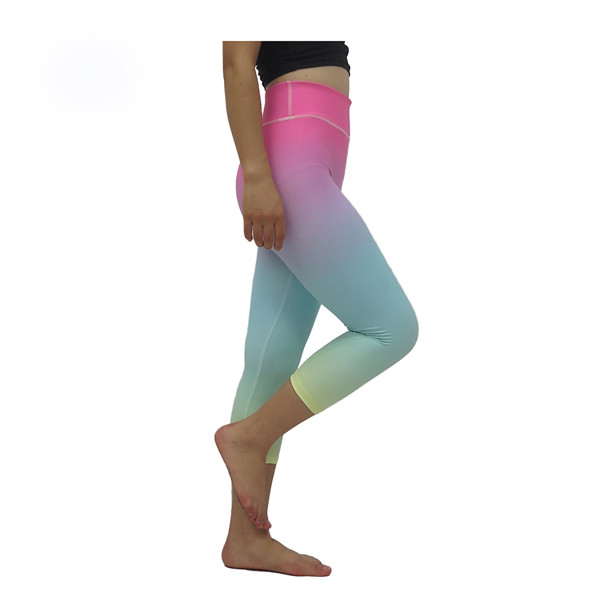 Cool Pink Gym Yoga Leggings , Ombre Stretchable Wide Waist Workout Yoga Pants