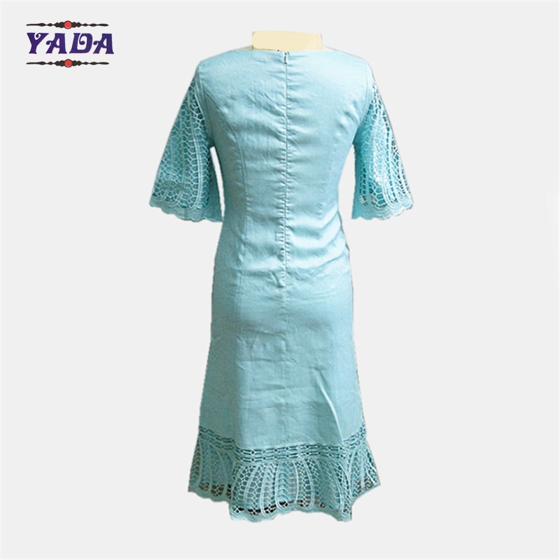 Newest vintage half sleeves polyester long europe women's slim fit dress cheap China clothing with low price