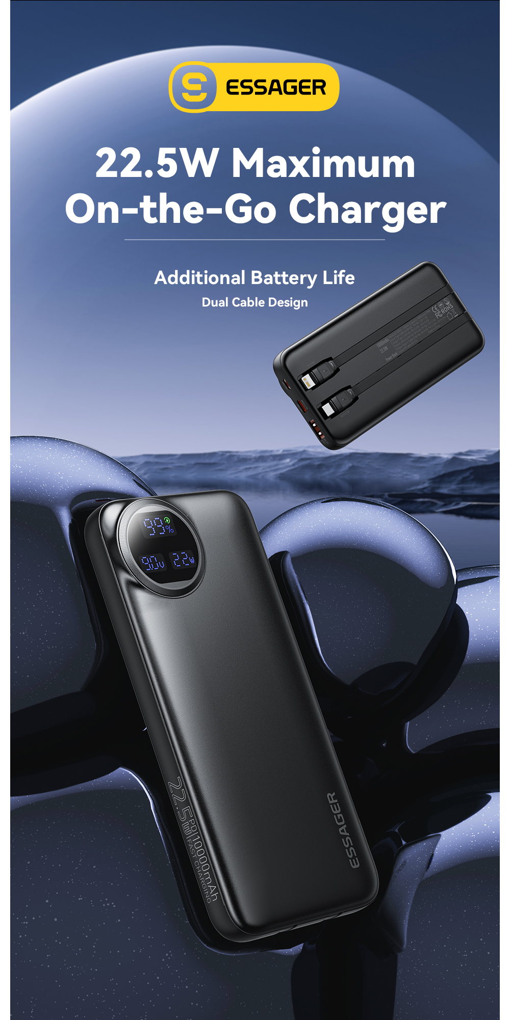 ESSAGER ES-D016 Series 20000 mah Power Banks with USB A/C/Lighting Output LED Display