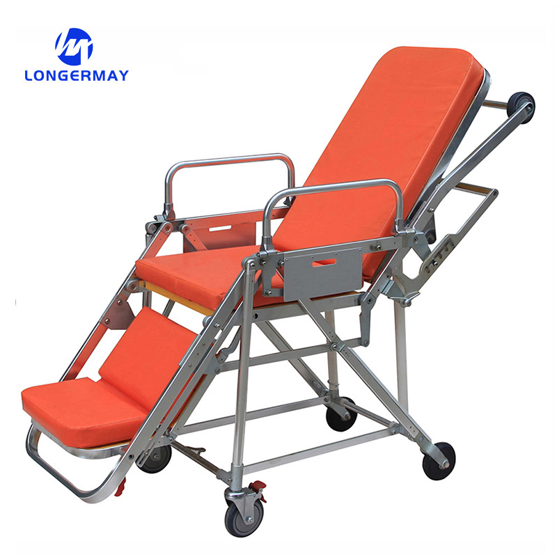 Stainless Steel Medical Chair Adjustable Manual Hospital Patient Transport Emergency Ambulance Stretcher Trolley