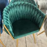 Woven Velvet Fabric Armchair Cream Upholstered Dining Chairs For Bedroom