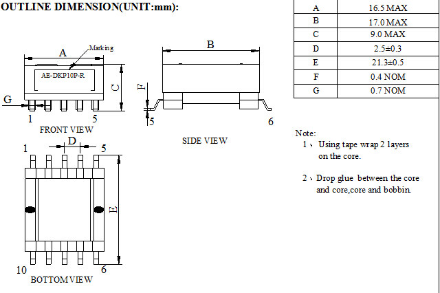 Singlephase EFD High Frequency Transformer SMD Type PC40 Core Grade