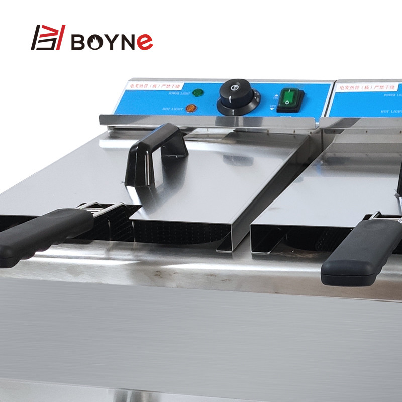 Counter Top Commercial Kitchen Cooking Equipment Double Tank 12L Deep Fryer With Oil Filter