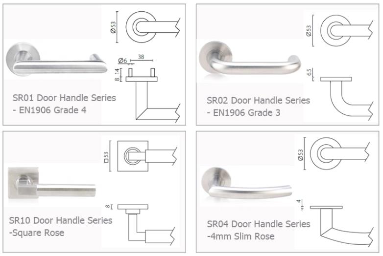 Optional Roses,Plates of EN1906 Grade 4 tested fire door handle lever