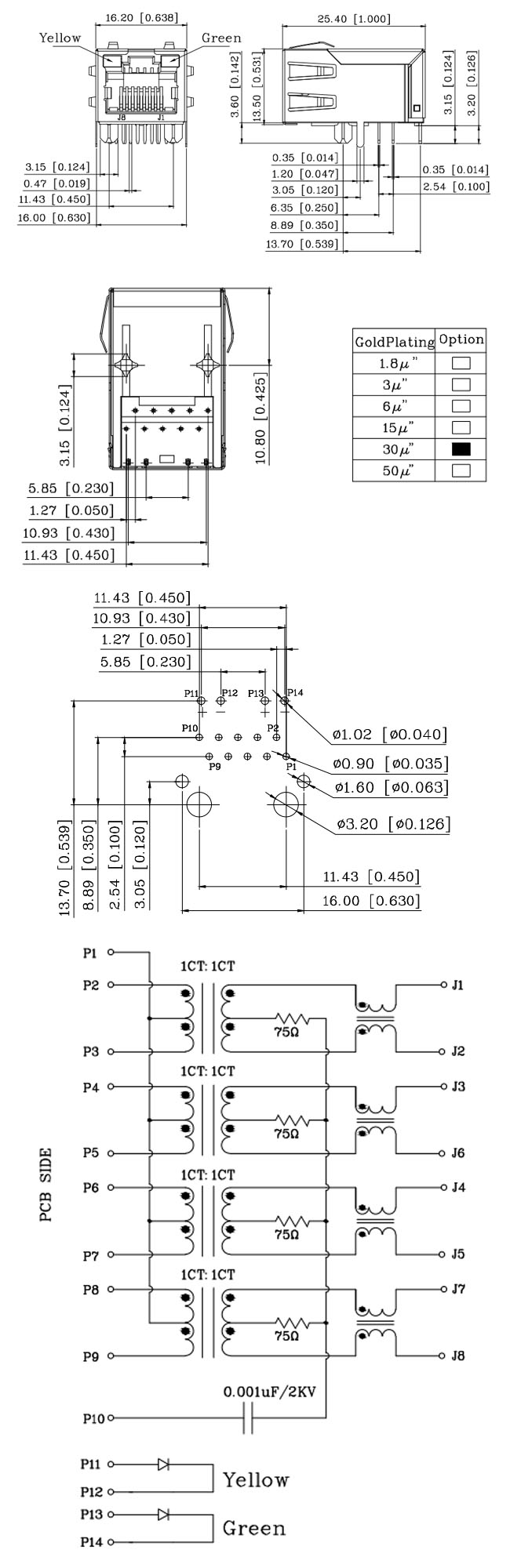 Tab Up Ethernet LAN RJ 45 Connector One Port 90 degree Right Angle