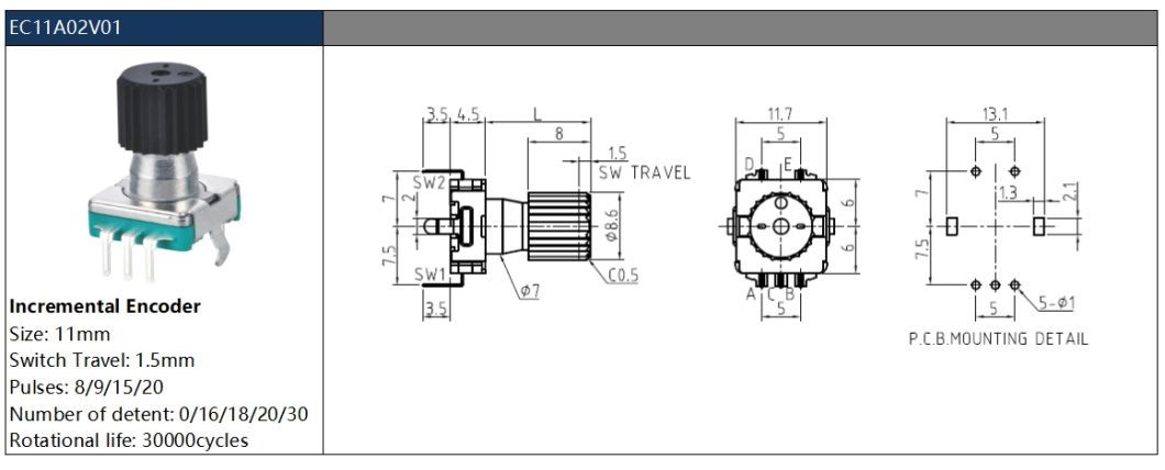 11mm Rotary Encoder Shaft Lagging with Push Button