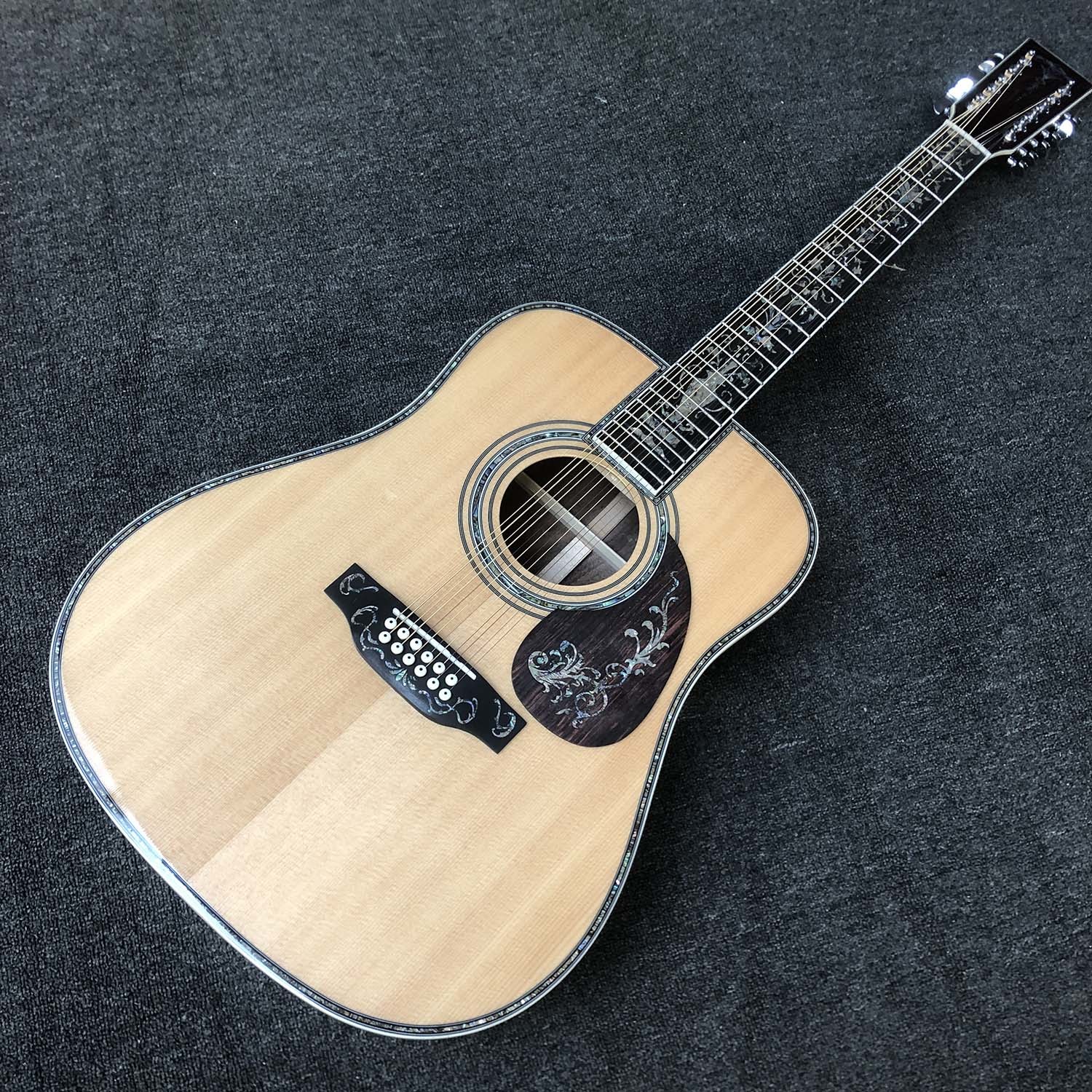 Custom 12 Strings Solid Spruce Top 41 Inch Dreadnought Deluxe Abalone Binding Acoustic Guitar Umbrella Logo on Headstock