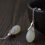Women Retro 925 Sterling Silver Natural Jade Drop Earrings(TRS30811)