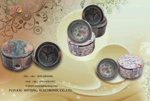 Quality 3D tecenology printing leather PU travel clock with leather jewel box wholesale