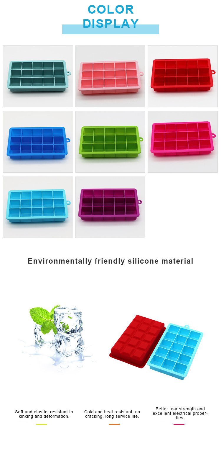 Reusable Large Square 15 Cavity Silicone Ice Cube Mold