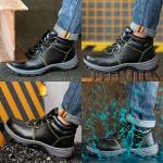 Lightweight Construction Safety Shoes Black Real Leather Boots Unisex
