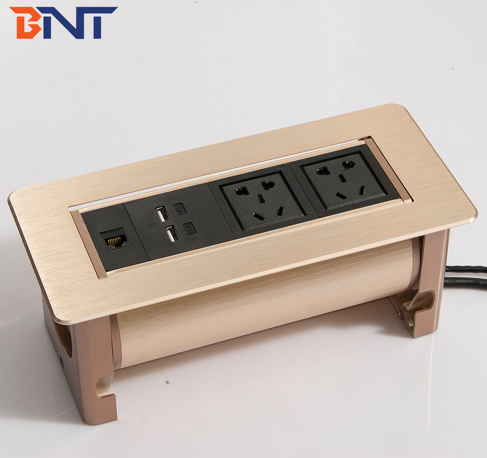 Thick aluminum panel touch press conference table flip up power outlet