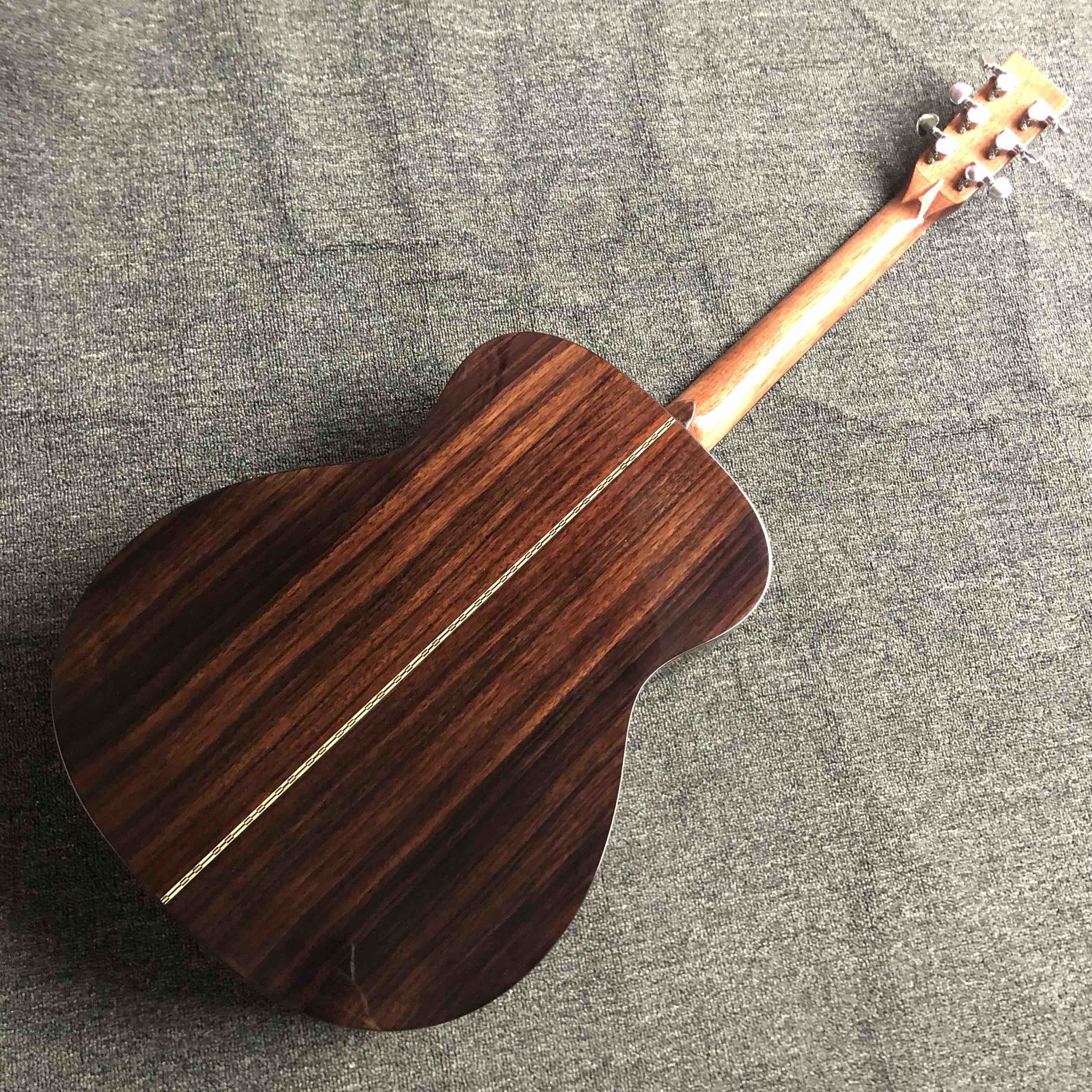 Custom AAAA All Solid Spruce Wood OM Style Body Ebony Fingerboard Fishbone Binding Acoustic Guitar
