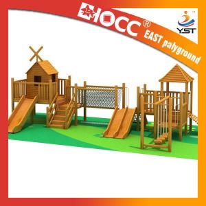 Quality Funny Outdoor Wooden Play Structures , Wooden Climbing Frame With Slide wholesale