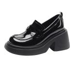 Fashion Black Flat Loafer Shoes With Heels Height 4CM