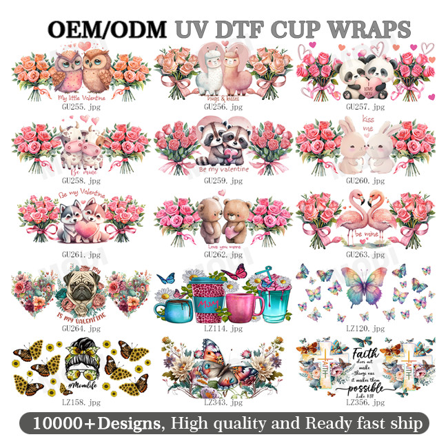 Custom UV DTF Cup Wraps Transfer Printing Crystal Transfer Sticker UV DTF Sticker Cup Wraps Transfers For 16oz