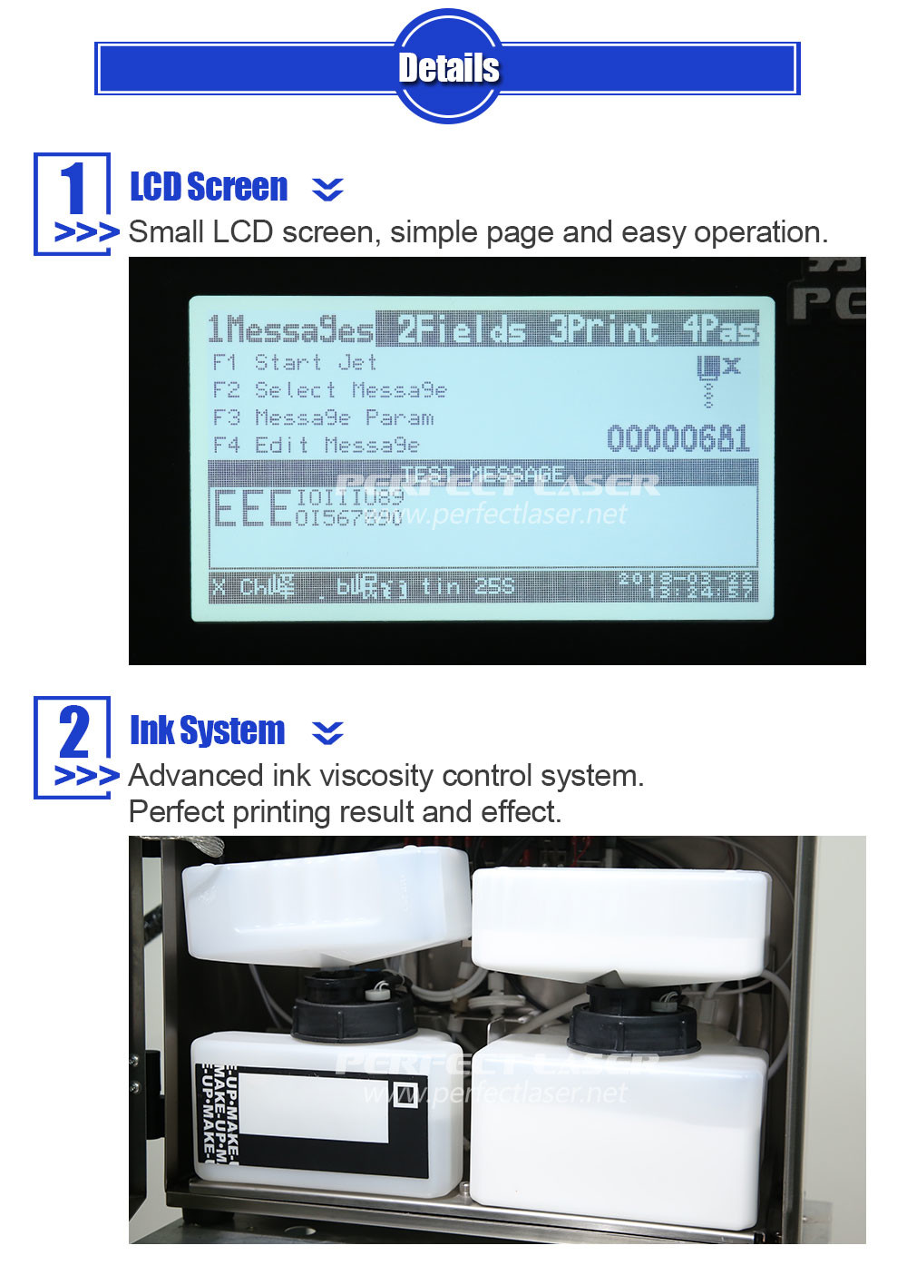 White Industrial Continuous Inkjet Printer With One Touch Start Stop Operation
