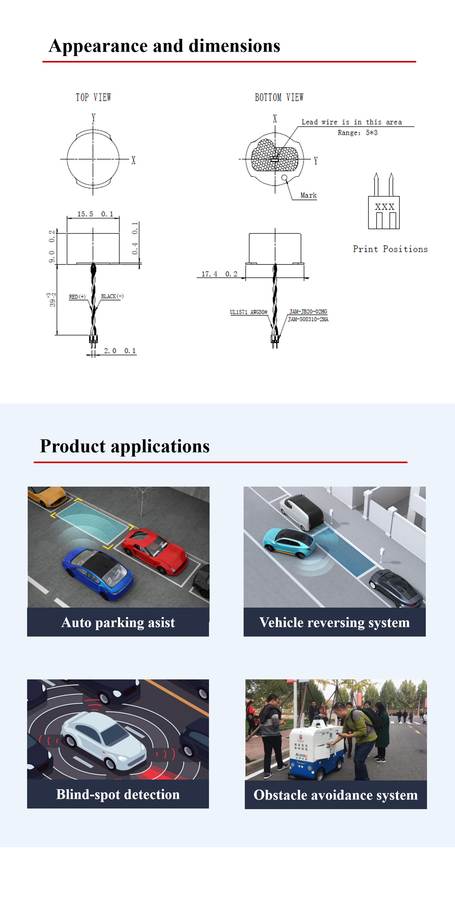 Car Front And Rear Parking Distance Sensor Piezoelectric Transducer Ultrasound
