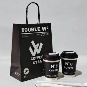 Quality Food Delivery Packaging Kraft Paper Bag with Your Own Logo and Hand Length Handle wholesale