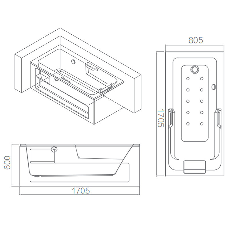 Built in Rectangle Freestanding Bathtub 140L L1705×W805×H600mm