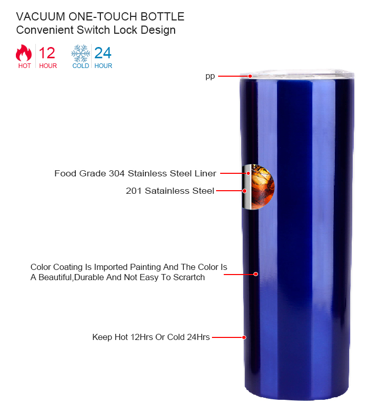2020 Factory WeVi Double Wall Vacuum Insulated Stainless Steel 20oz Travel Skinny Straight Cup With Straw