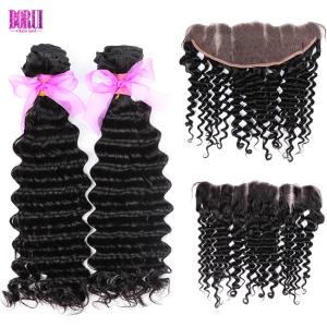 Quality Indian Remy Deep Wave Hair , 13*4 Pre Plucked Lace Frontal Bleached Knots wholesale